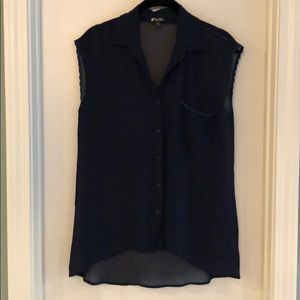 Sheer blue button-down sleeveless top